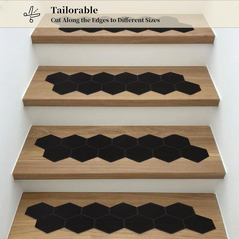 MATAHUM Stair Treads Non Slip, 15 Pack 8" * 30" Black Stair Treads for Wooden Steps Indoor, Clipped and Assembled Stair Rugs for Kids Elders Dogs - Image 3